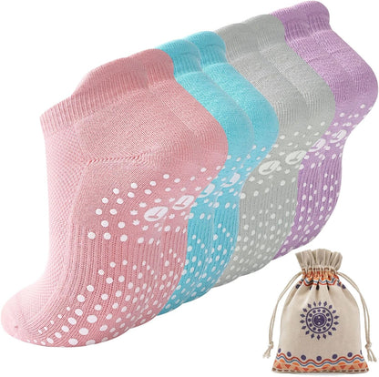 Pilates Socks for Women, Cushioned Ankle Grippy Non Slip Socks for Yoga, Hospital, Barre, Home Slipper 2/4 Pairs