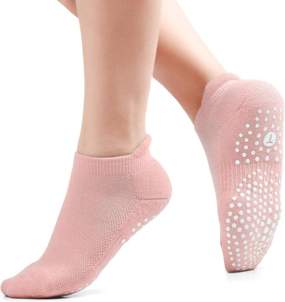 Pilates Socks for Women, Cushioned Ankle Grippy Non Slip Socks for Yoga, Hospital, Barre, Home Slipper 2/4 Pairs