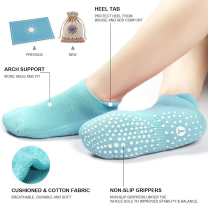 Pilates Socks for Women, Cushioned Ankle Grippy Non Slip Socks for Yoga, Hospital, Barre, Home Slipper 2/4 Pairs