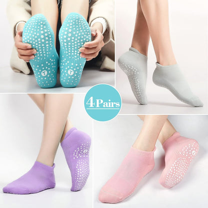 Pilates Socks for Women, Cushioned Ankle Grippy Non Slip Socks for Yoga, Hospital, Barre, Home Slipper 2/4 Pairs