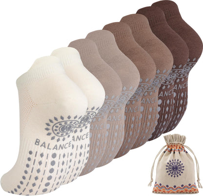 Pilates Socks for Women, Cushioned Ankle Grippy Non Slip Socks for Yoga, Hospital, Barre, Home Slipper 2/4 Pairs