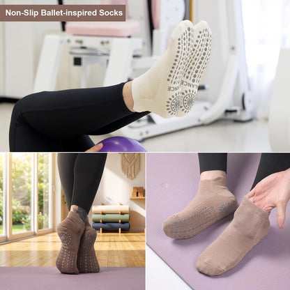 Pilates Socks for Women, Cushioned Ankle Grippy Non Slip Socks for Yoga, Hospital, Barre, Home Slipper 2/4 Pairs