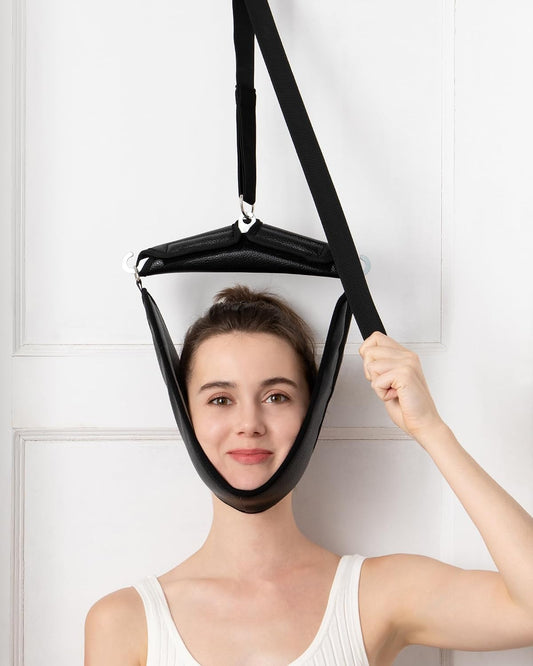 Neck Stretcher Cervical Traction Device for Home Use - Over The Door Cervical Neck Traction Device for Decompression Home Physical Therapy, Portable Neck Traction Device for Neck Pain (Black)