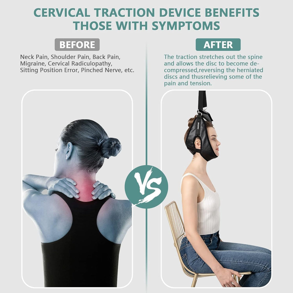 Neck Stretcher Cervical Traction Device for Home Use - Over The Door Cervical Neck Traction Device for Decompression Home Physical Therapy, Portable Neck Traction Device for Neck Pain (Black)