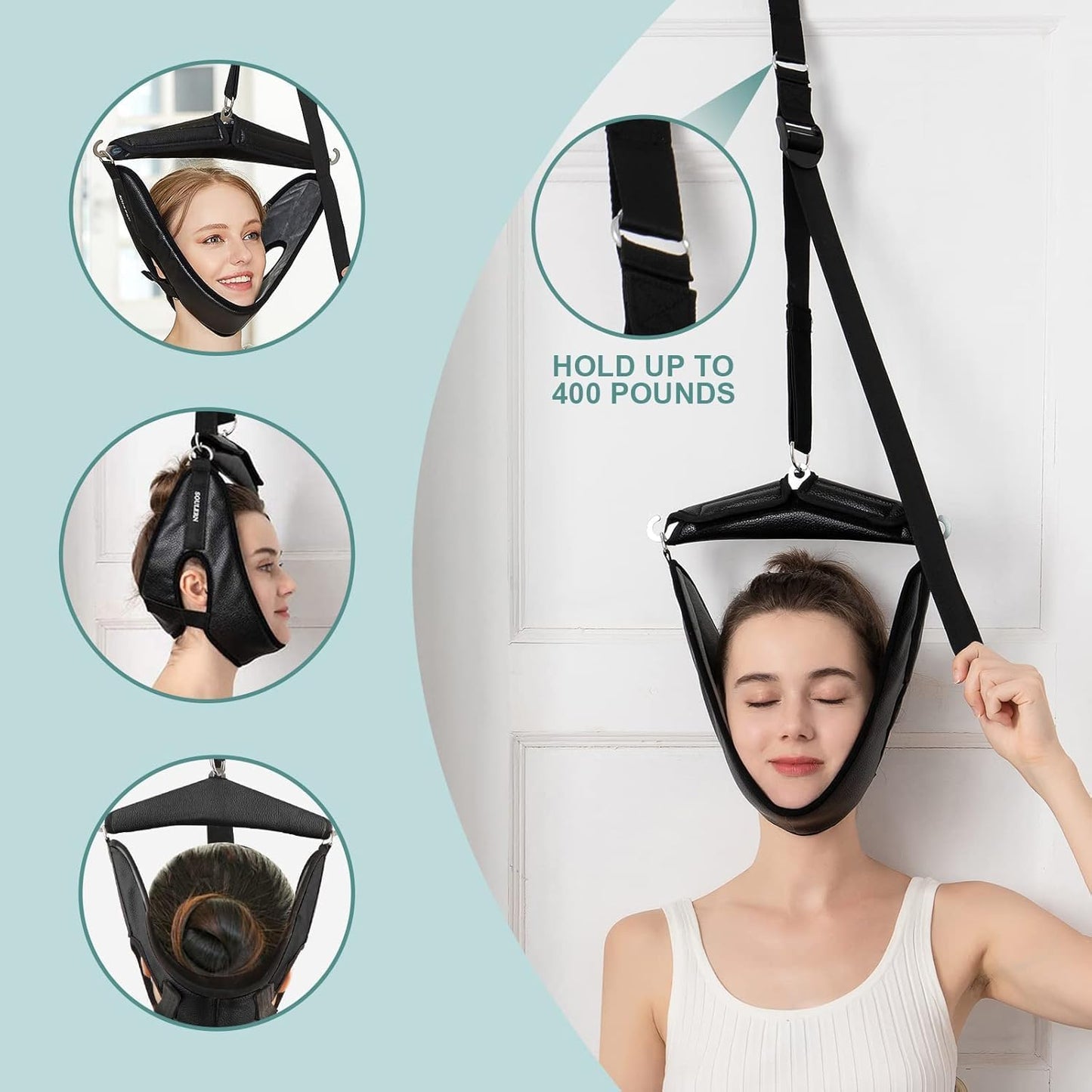 Neck Stretcher Cervical Traction Device for Home Use - Over The Door Cervical Neck Traction Device for Decompression Home Physical Therapy, Portable Neck Traction Device for Neck Pain (Black)