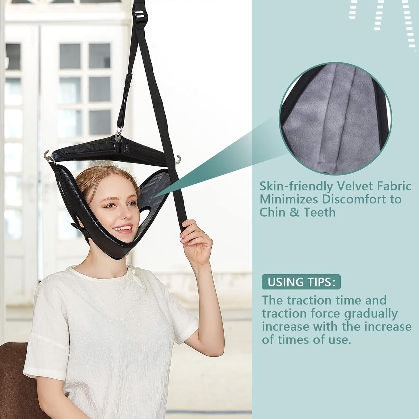 Neck Stretcher Cervical Traction Device for Home Use - Over The Door Cervical Neck Traction Device for Decompression Home Physical Therapy, Portable Neck Traction Device for Neck Pain (Black)