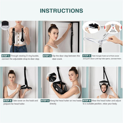 Neck Stretcher Cervical Traction Device for Home Use - Over The Door Cervical Neck Traction Device for Decompression Home Physical Therapy, Portable Neck Traction Device for Neck Pain (Black)