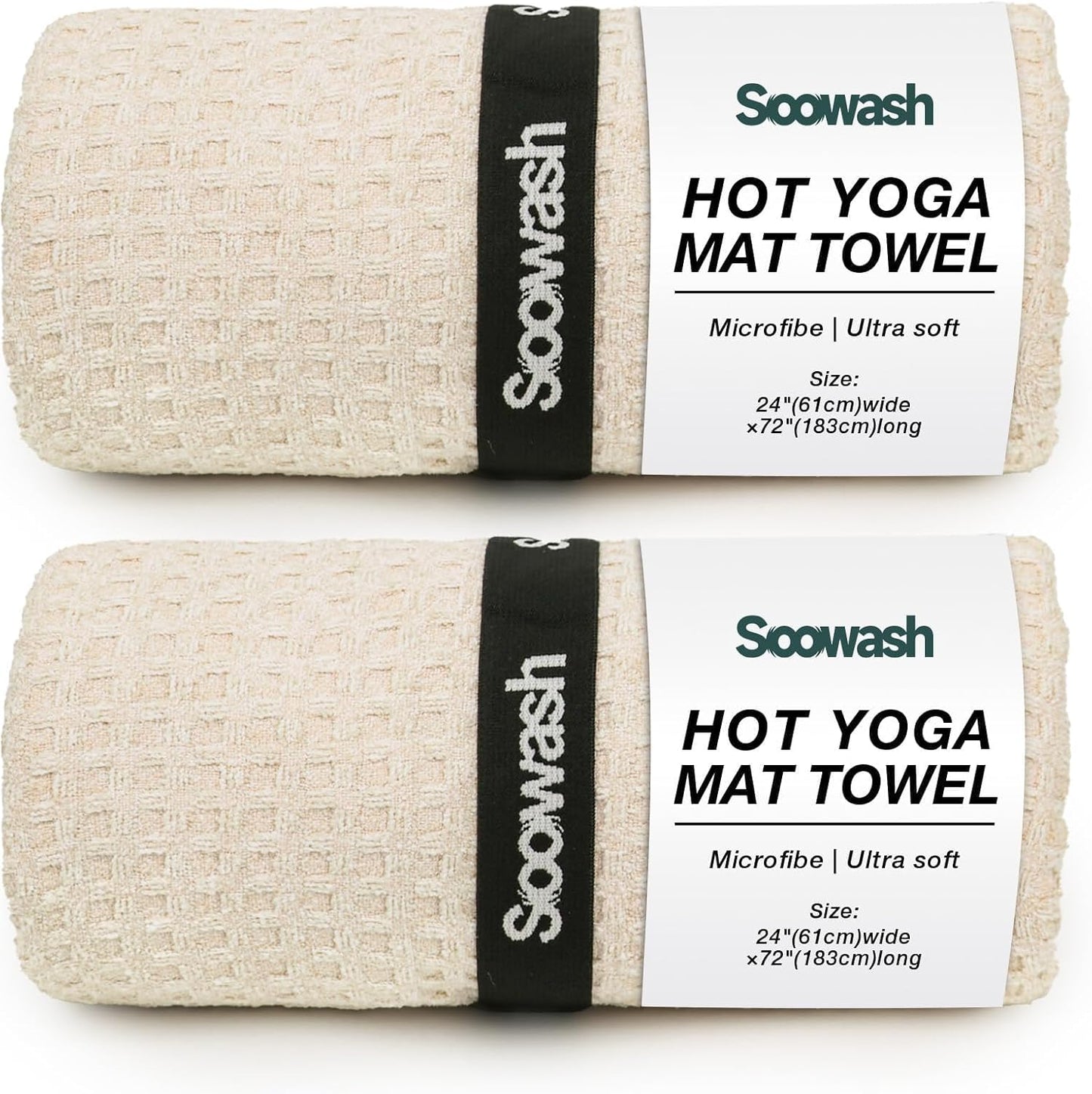Hot Yoga Towel 2 Pack Yoga Mat Towels Microfiber Yoga Towels for Hot Yoga Non Slip Absorbent Anti-Slip Cover Hot Pilates Exercise Fitness 24 inch X 72 inch Black