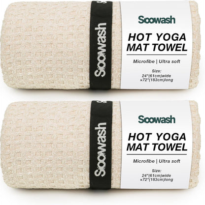 Hot Yoga Towel 2 Pack Yoga Mat Towels Microfiber Yoga Towels for Hot Yoga Non Slip Absorbent Anti-Slip Cover Hot Pilates Exercise Fitness 24 inch X 72 inch Black