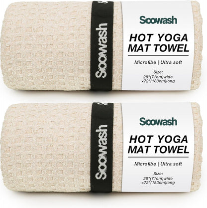 Hot Yoga Towel 2 Pack Yoga Mat Towels Microfiber Yoga Towels for Hot Yoga Non Slip Absorbent Anti-Slip Cover Hot Pilates Exercise Fitness 24 inch X 72 inch Black