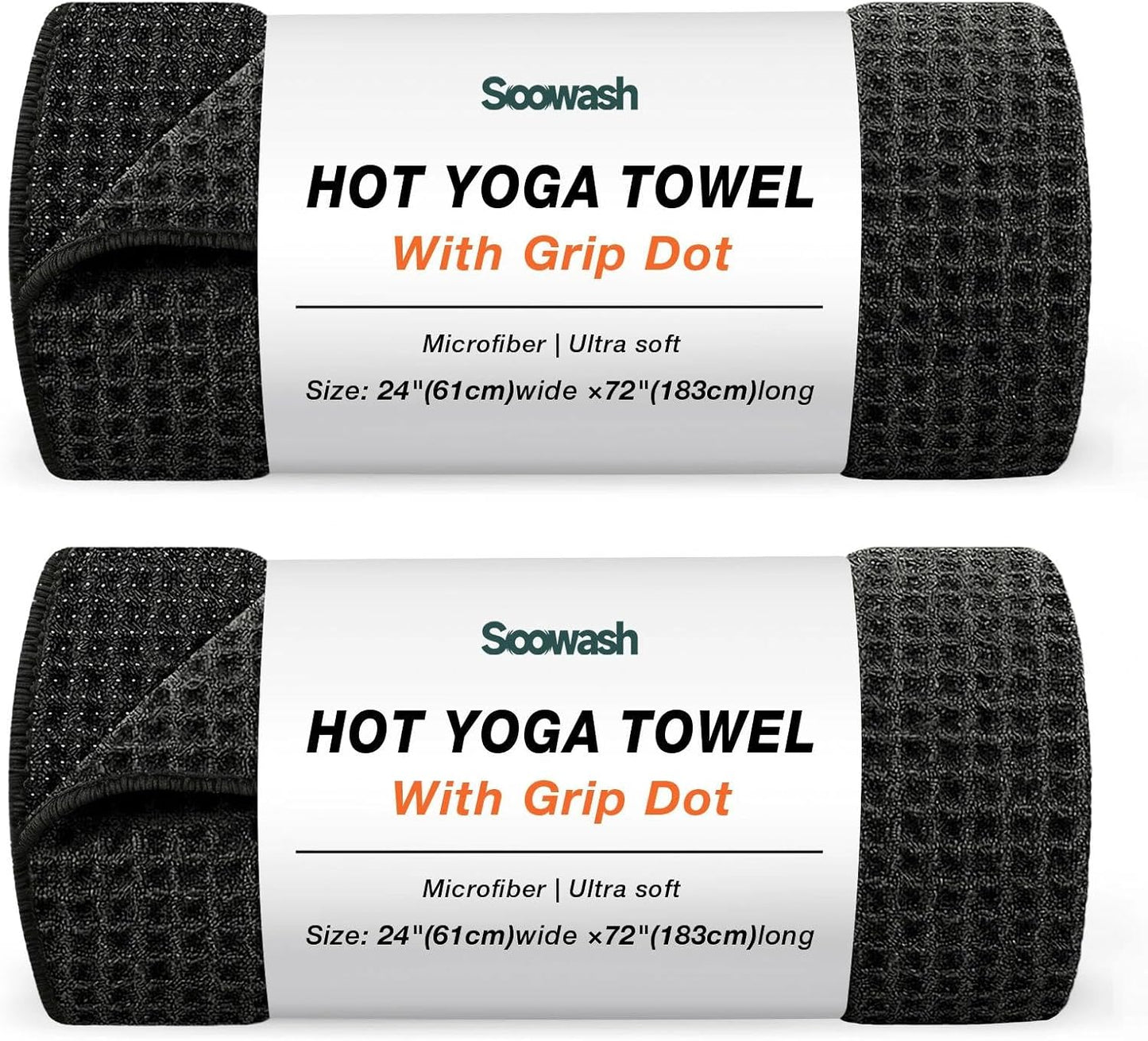 Hot Yoga Towel 2 Pack Yoga Mat Towels Microfiber Yoga Towels for Hot Yoga Non Slip Absorbent Anti-Slip Cover Hot Pilates Exercise Fitness 24 inch X 72 inch Black