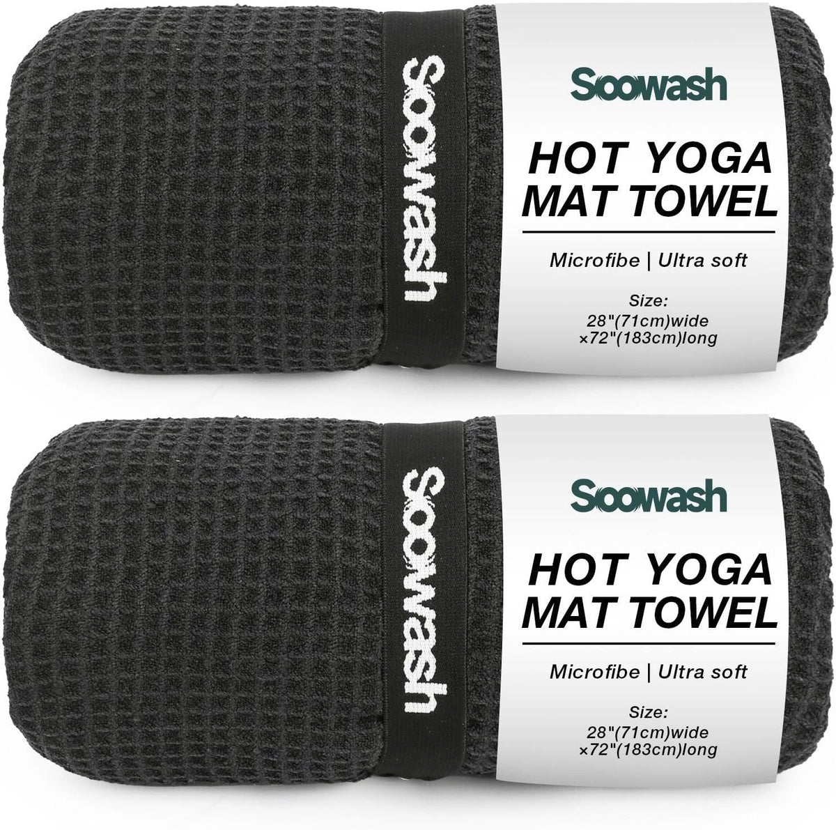 Hot Yoga Towel 2 Pack Yoga Mat Towels Microfiber Yoga Towels for Hot Yoga Non Slip Absorbent Anti-Slip Cover Hot Pilates Exercise Fitness 24 inch X 72 inch Black