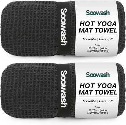 Hot Yoga Towel 2 Pack Yoga Mat Towels Microfiber Yoga Towels for Hot Yoga Non Slip Absorbent Anti-Slip Cover Hot Pilates Exercise Fitness 24 inch X 72 inch Black