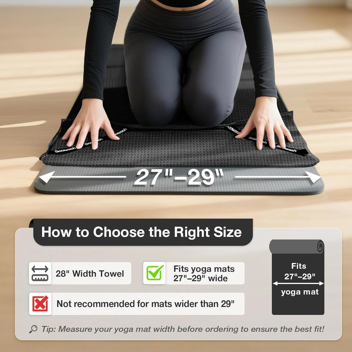 Hot Yoga Towel 2 Pack Yoga Mat Towels Microfiber Yoga Towels for Hot Yoga Non Slip Absorbent Anti-Slip Cover Hot Pilates Exercise Fitness 24 inch X 72 inch Black