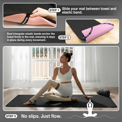 Hot Yoga Towel 2 Pack Yoga Mat Towels Microfiber Yoga Towels for Hot Yoga Non Slip Absorbent Anti-Slip Cover Hot Pilates Exercise Fitness 24 inch X 72 inch Black