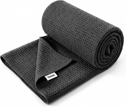 Hot Yoga Towel 2 Pack Yoga Mat Towels Microfiber Yoga Towels for Hot Yoga Non Slip Absorbent Anti-Slip Cover Hot Pilates Exercise Fitness 24 inch X 72 inch Black