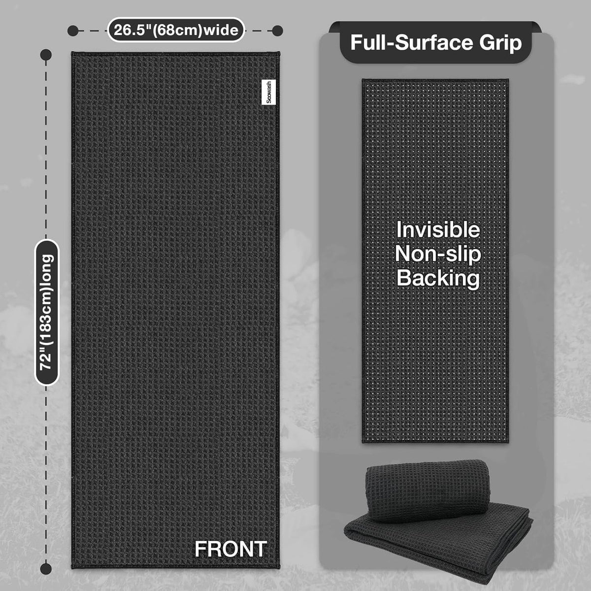 Hot Yoga Towel 2 Pack Yoga Mat Towels Microfiber Yoga Towels for Hot Yoga Non Slip Absorbent Anti-Slip Cover Hot Pilates Exercise Fitness 24 inch X 72 inch Black