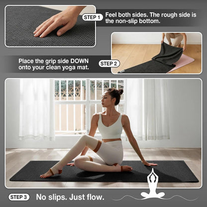 Hot Yoga Towel 2 Pack Yoga Mat Towels Microfiber Yoga Towels for Hot Yoga Non Slip Absorbent Anti-Slip Cover Hot Pilates Exercise Fitness 24 inch X 72 inch Black