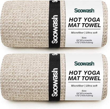 Hot Yoga Towel 2 Pack Yoga Mat Towels Microfiber Yoga Towels for Hot Yoga Non Slip Absorbent Anti-Slip Cover Hot Pilates Exercise Fitness 24 inch X 72 inch Black