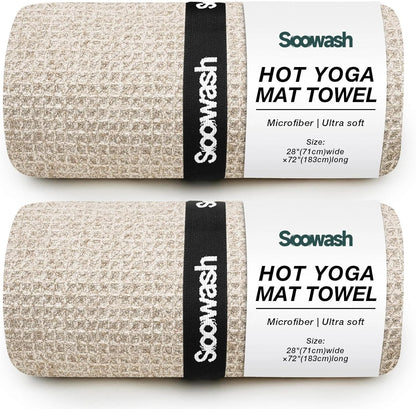 Hot Yoga Towel 2 Pack Yoga Mat Towels Microfiber Yoga Towels for Hot Yoga Non Slip Absorbent Anti-Slip Cover Hot Pilates Exercise Fitness 24 inch X 72 inch Black