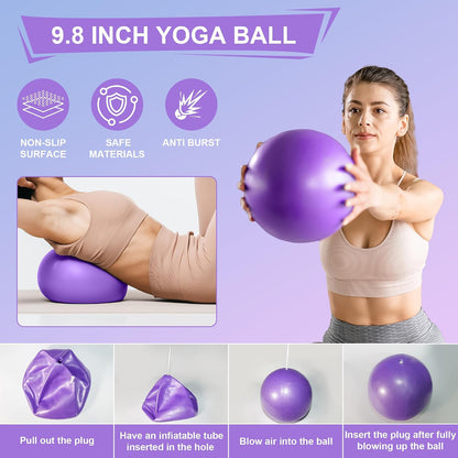 Home Pilates Essentials Kit for Women: 18Pcs Pilates Workout Equipment Set with Pilates Ring, Yoga Ball, Resistance Band, Pilates Fitness Set for Legs Arms, Gym Back Bag, Anti Slip Socks
