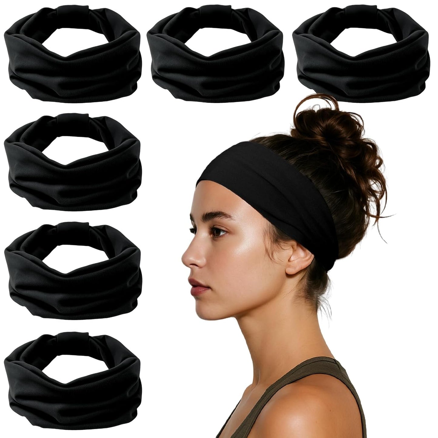 HSEM Headbands for Women, Wide Elastic Head Bands, Non-Slip Thick Hair Bands, Sports Stretchy Sweat Bands, Large Knotted Soft Headband for Washing Face, Makeup, Workout, Spa, Running, Fashion, 6-Pack