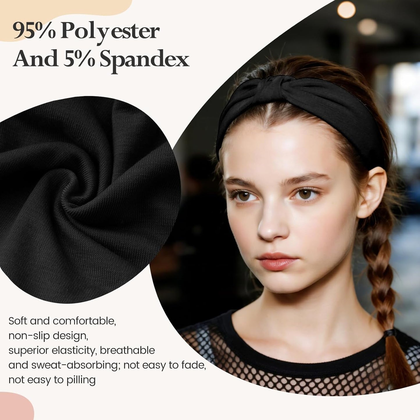 HSEM Headbands for Women, Wide Elastic Head Bands, Non-Slip Thick Hair Bands, Sports Stretchy Sweat Bands, Large Knotted Soft Headband for Washing Face, Makeup, Workout, Spa, Running, Fashion, 6-Pack