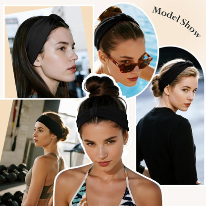HSEM Headbands for Women, Wide Elastic Head Bands, Non-Slip Thick Hair Bands, Sports Stretchy Sweat Bands, Large Knotted Soft Headband for Washing Face, Makeup, Workout, Spa, Running, Fashion, 6-Pack