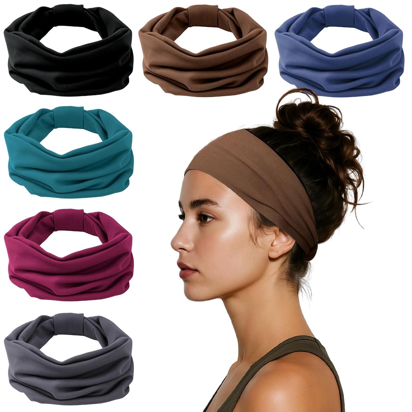 HSEM Headbands for Women, Wide Elastic Head Bands, Non-Slip Thick Hair Bands, Sports Stretchy Sweat Bands, Large Knotted Soft Headband for Washing Face, Makeup, Workout, Spa, Running, Fashion, 6-Pack
