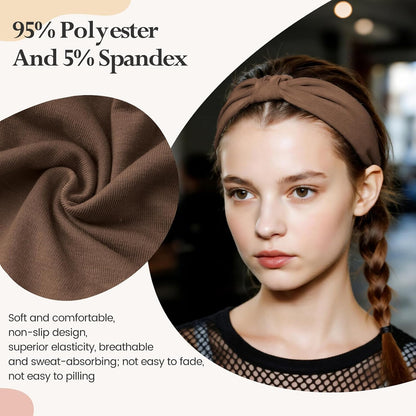 HSEM Headbands for Women, Wide Elastic Head Bands, Non-Slip Thick Hair Bands, Sports Stretchy Sweat Bands, Large Knotted Soft Headband for Washing Face, Makeup, Workout, Spa, Running, Fashion, 6-Pack