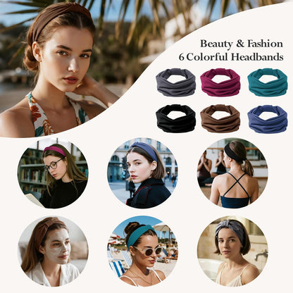 HSEM Headbands for Women, Wide Elastic Head Bands, Non-Slip Thick Hair Bands, Sports Stretchy Sweat Bands, Large Knotted Soft Headband for Washing Face, Makeup, Workout, Spa, Running, Fashion, 6-Pack
