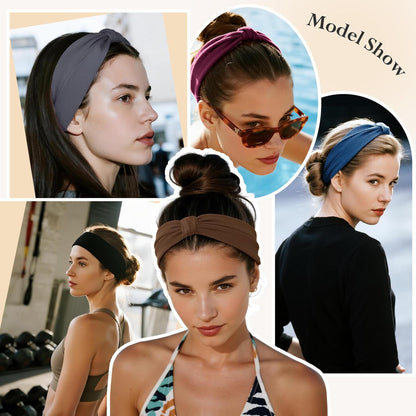 HSEM Headbands for Women, Wide Elastic Head Bands, Non-Slip Thick Hair Bands, Sports Stretchy Sweat Bands, Large Knotted Soft Headband for Washing Face, Makeup, Workout, Spa, Running, Fashion, 6-Pack