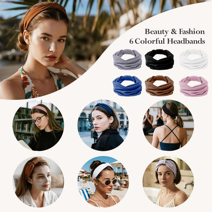 HSEM Headbands for Women, Wide Elastic Head Bands, Non-Slip Thick Hair Bands, Sports Stretchy Sweat Bands, Large Knotted Soft Headband for Washing Face, Makeup, Workout, Spa, Running, Fashion, 6-Pack