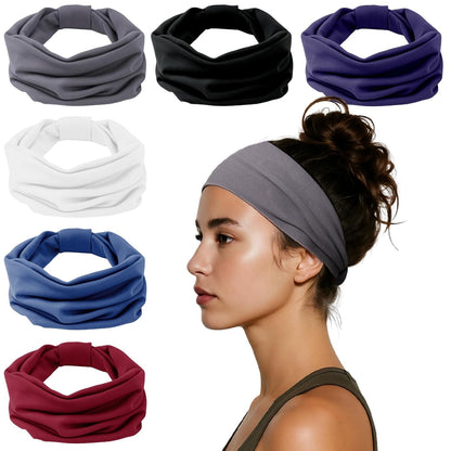 HSEM Headbands for Women, Wide Elastic Head Bands, Non-Slip Thick Hair Bands, Sports Stretchy Sweat Bands, Large Knotted Soft Headband for Washing Face, Makeup, Workout, Spa, Running, Fashion, 6-Pack