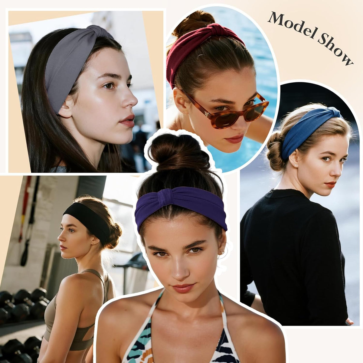 HSEM Headbands for Women, Wide Elastic Head Bands, Non-Slip Thick Hair Bands, Sports Stretchy Sweat Bands, Large Knotted Soft Headband for Washing Face, Makeup, Workout, Spa, Running, Fashion, 6-Pack