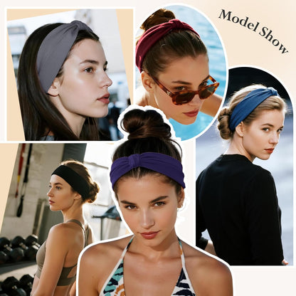 HSEM Headbands for Women, Wide Elastic Head Bands, Non-Slip Thick Hair Bands, Sports Stretchy Sweat Bands, Large Knotted Soft Headband for Washing Face, Makeup, Workout, Spa, Running, Fashion, 6-Pack