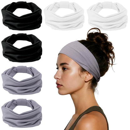 HSEM Headbands for Women, Wide Elastic Head Bands, Non-Slip Thick Hair Bands, Sports Stretchy Sweat Bands, Large Knotted Soft Headband for Washing Face, Makeup, Workout, Spa, Running, Fashion, 6-Pack