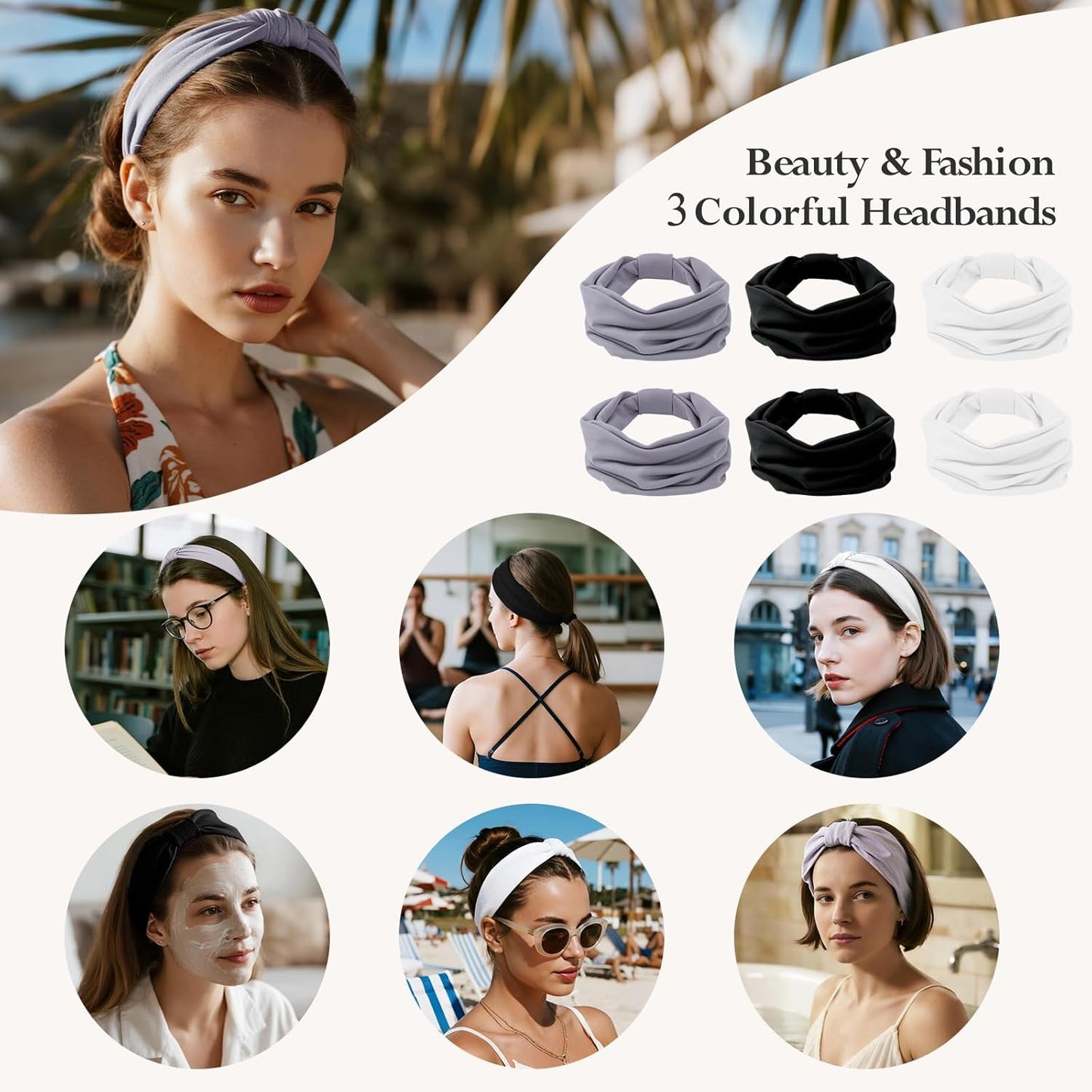 HSEM Headbands for Women, Wide Elastic Head Bands, Non-Slip Thick Hair Bands, Sports Stretchy Sweat Bands, Large Knotted Soft Headband for Washing Face, Makeup, Workout, Spa, Running, Fashion, 6-Pack