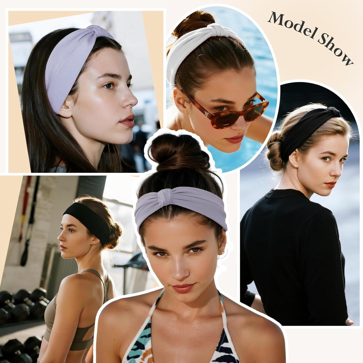 HSEM Headbands for Women, Wide Elastic Head Bands, Non-Slip Thick Hair Bands, Sports Stretchy Sweat Bands, Large Knotted Soft Headband for Washing Face, Makeup, Workout, Spa, Running, Fashion, 6-Pack