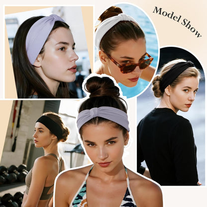 HSEM Headbands for Women, Wide Elastic Head Bands, Non-Slip Thick Hair Bands, Sports Stretchy Sweat Bands, Large Knotted Soft Headband for Washing Face, Makeup, Workout, Spa, Running, Fashion, 6-Pack