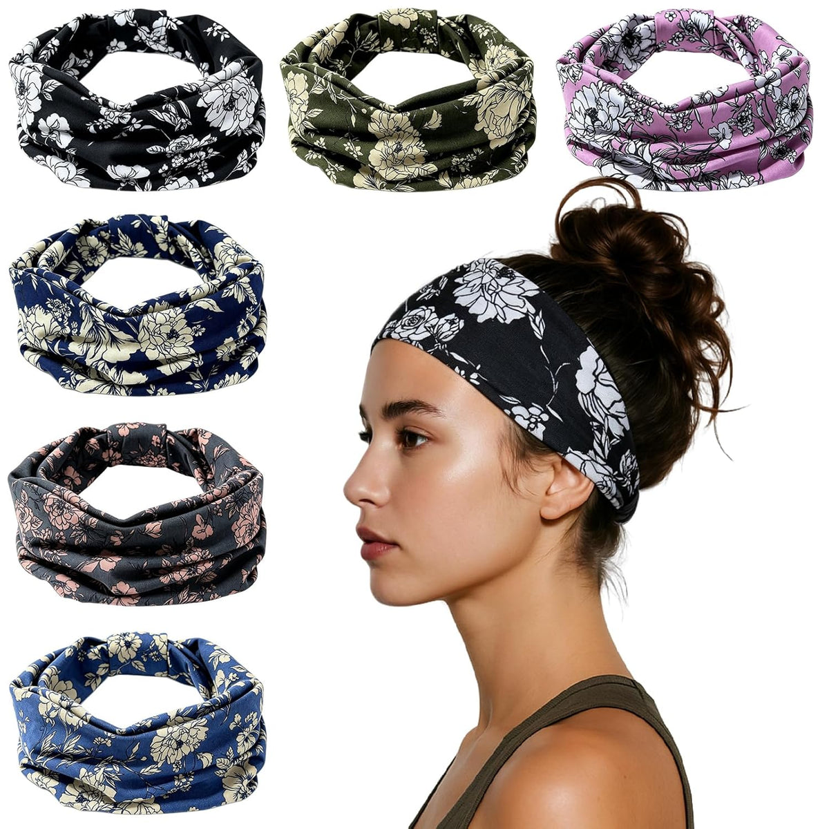 HSEM Headbands for Women, Wide Elastic Head Bands, Non-Slip Thick Hair Bands, Sports Stretchy Sweat Bands, Large Knotted Soft Headband for Washing Face, Makeup, Workout, Spa, Running, Fashion, 6-Pack