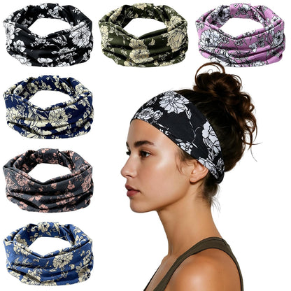 HSEM Headbands for Women, Wide Elastic Head Bands, Non-Slip Thick Hair Bands, Sports Stretchy Sweat Bands, Large Knotted Soft Headband for Washing Face, Makeup, Workout, Spa, Running, Fashion, 6-Pack