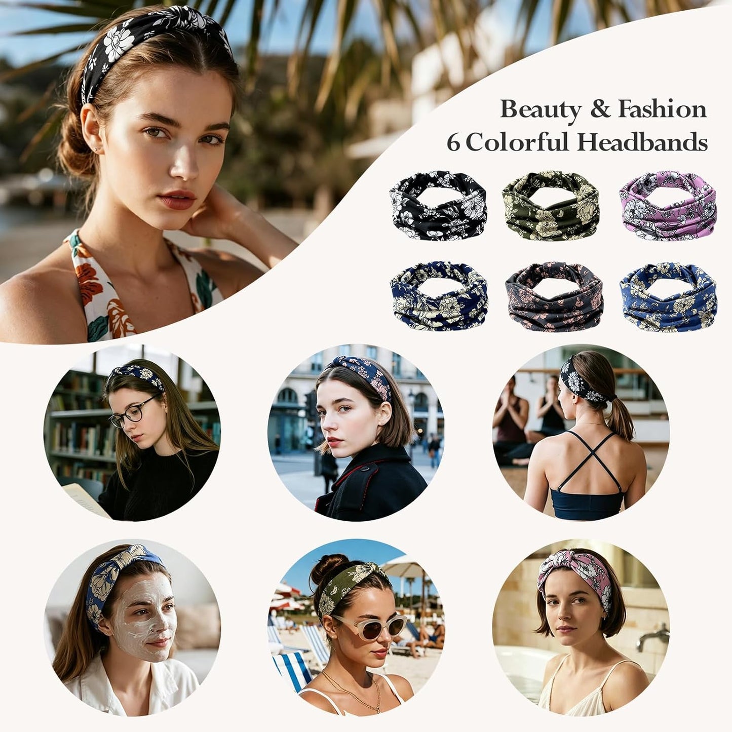 HSEM Headbands for Women, Wide Elastic Head Bands, Non-Slip Thick Hair Bands, Sports Stretchy Sweat Bands, Large Knotted Soft Headband for Washing Face, Makeup, Workout, Spa, Running, Fashion, 6-Pack