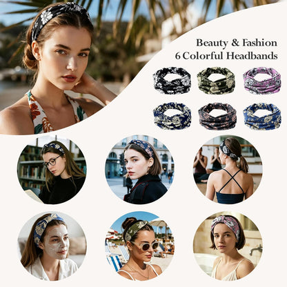HSEM Headbands for Women, Wide Elastic Head Bands, Non-Slip Thick Hair Bands, Sports Stretchy Sweat Bands, Large Knotted Soft Headband for Washing Face, Makeup, Workout, Spa, Running, Fashion, 6-Pack