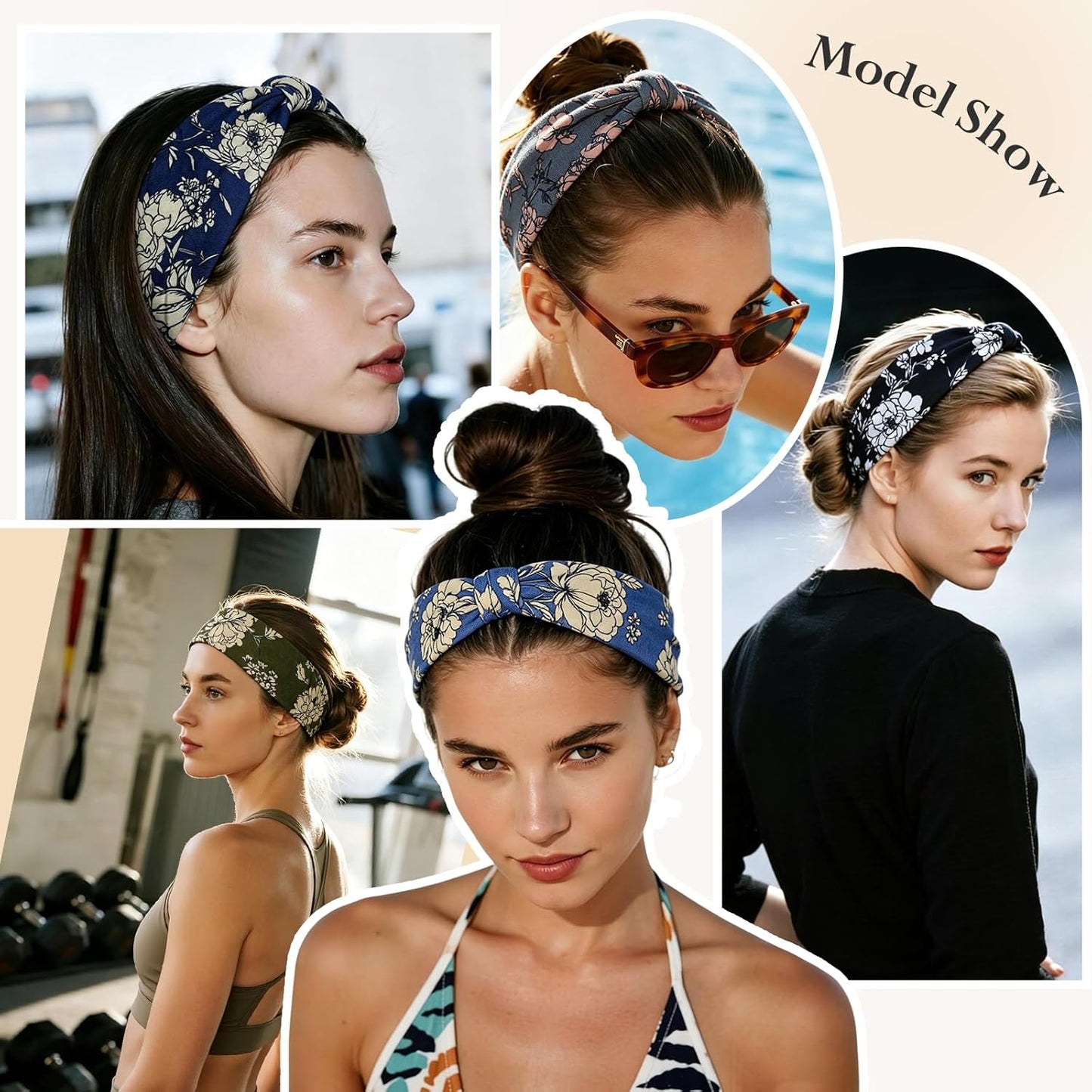 HSEM Headbands for Women, Wide Elastic Head Bands, Non-Slip Thick Hair Bands, Sports Stretchy Sweat Bands, Large Knotted Soft Headband for Washing Face, Makeup, Workout, Spa, Running, Fashion, 6-Pack