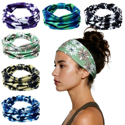 HSEM Headbands for Women, Wide Elastic Head Bands, Non-Slip Thick Hair Bands, Sports Stretchy Sweat Bands, Large Knotted Soft Headband for Washing Face, Makeup, Workout, Spa, Running, Fashion, 6-Pack