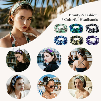 HSEM Headbands for Women, Wide Elastic Head Bands, Non-Slip Thick Hair Bands, Sports Stretchy Sweat Bands, Large Knotted Soft Headband for Washing Face, Makeup, Workout, Spa, Running, Fashion, 6-Pack