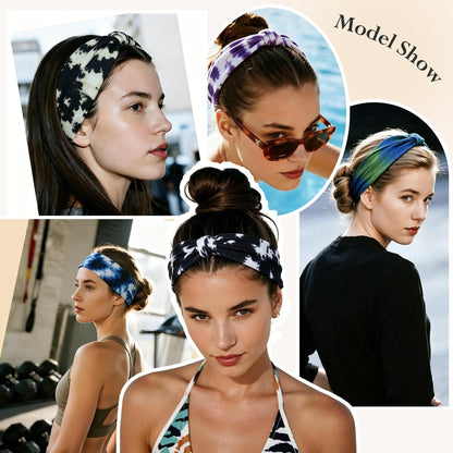 HSEM Headbands for Women, Wide Elastic Head Bands, Non-Slip Thick Hair Bands, Sports Stretchy Sweat Bands, Large Knotted Soft Headband for Washing Face, Makeup, Workout, Spa, Running, Fashion, 6-Pack