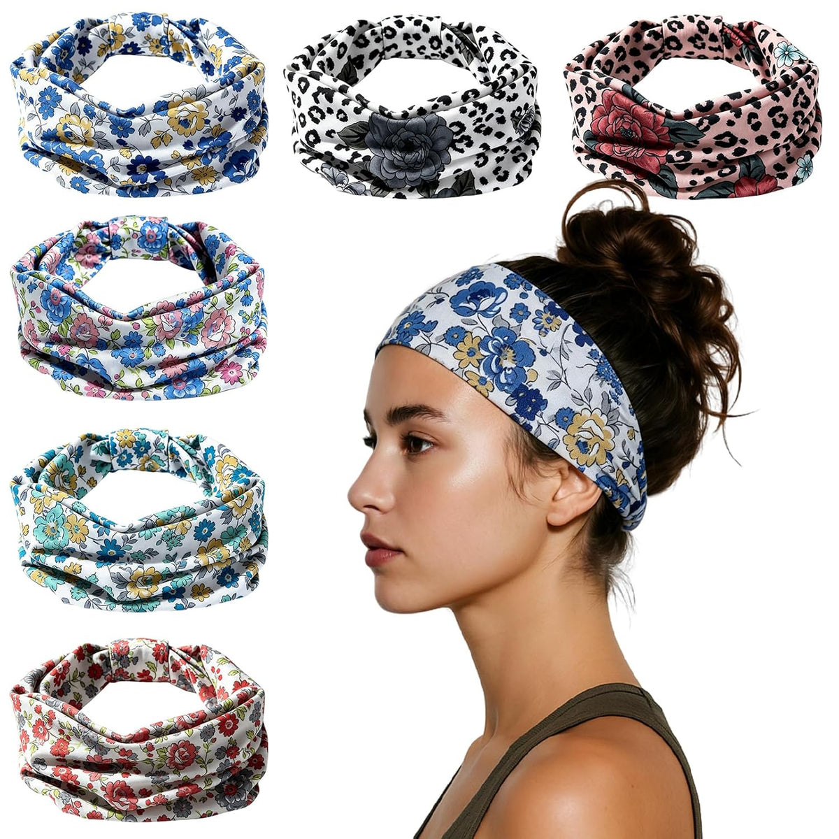 HSEM Headbands for Women, Wide Elastic Head Bands, Non-Slip Thick Hair Bands, Sports Stretchy Sweat Bands, Large Knotted Soft Headband for Washing Face, Makeup, Workout, Spa, Running, Fashion, 6-Pack