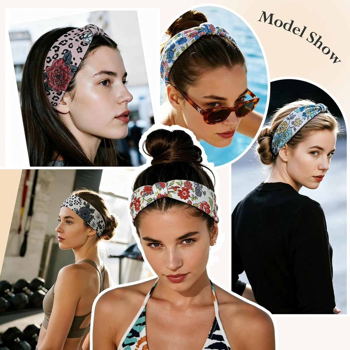 HSEM Headbands for Women, Wide Elastic Head Bands, Non-Slip Thick Hair Bands, Sports Stretchy Sweat Bands, Large Knotted Soft Headband for Washing Face, Makeup, Workout, Spa, Running, Fashion, 6-Pack